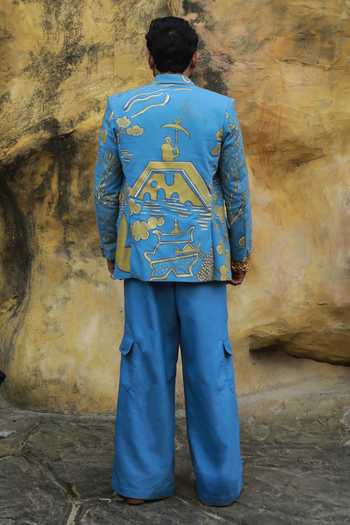 ASHNA VASWANI Hand Paint Denim Blazer & Pant Set 