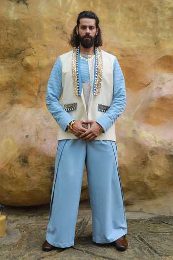 ASHNA VASWANI Handloom Cotton & Denim Jacket Set 