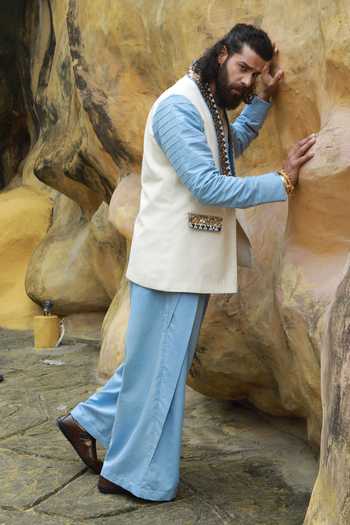 ASHNA VASWANI Handloom Cotton & Denim Jacket Set 