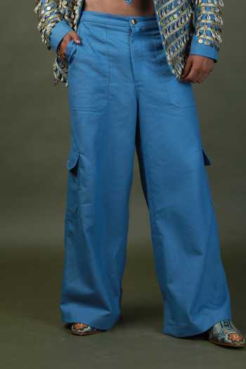 Buy ASHNA VASWANI Blue Satin, Denim Coin Lace Jacket And Pant Set Online at Aza Fashions Buy_ASHNA VASWANI_Blue Satin, Denim Coin Lace Jacket And Pant Set _Online_at_Aza_Fashions