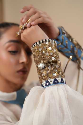 ASHNA VASWANI_Blue Handwork Embellished Denim Cuff _Online_at_Aza_Fashions
