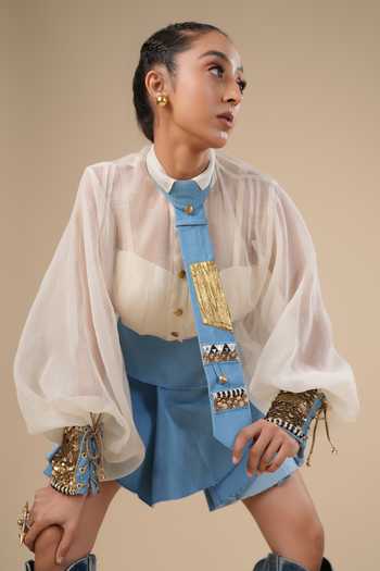 Buy_ASHNA VASWANI_Blue Handwork Embellished Denim Cuff _Online_at_Aza_Fashions