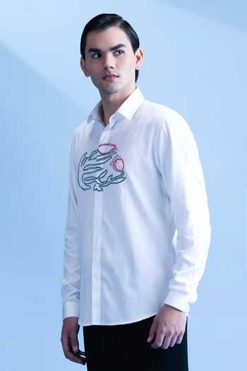 Shop_Abkasa_White Cotton Nautical Shirt _Online_at_Aza_Fashions