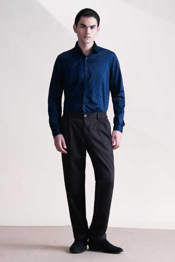 Abkasa_Navy Cotton Skyline Shirt _Online_at_Aza_Fashions