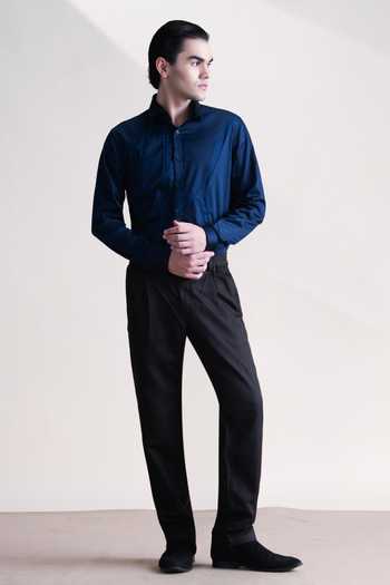 Shop_Abkasa_Navy Cotton Skyline Shirt _Online_at_Aza_Fashions