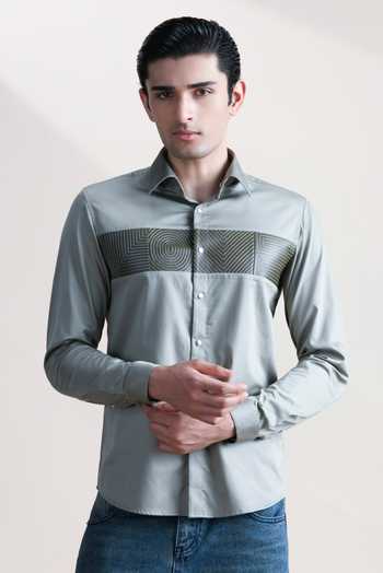 Abkasa Succint Geometric Panel Cotton Shirt 