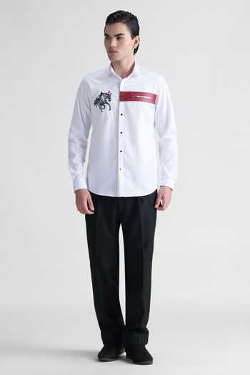 Abkasa White Cotton Synth Long Sleeve Shirt Online at Aza Fashions Abkasa_White Cotton Synth Long Sleeve Shirt _Online_at_Aza_Fashions