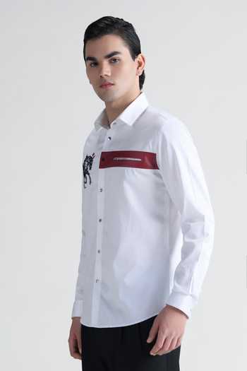 Shop Abkasa White Cotton Synth Long Sleeve Shirt Online at Aza Fashions Shop_Abkasa_White Cotton Synth Long Sleeve Shirt _Online_at_Aza_Fashions