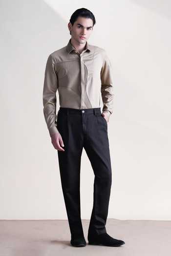 Abkasa Beige Cotton Linear Pintuck Asymmetrical Panel Shirt Online at Aza Fashions Abkasa_Beige Cotton Linear Pintuck Asymmetrical Panel Shirt _Online_at_Aza_Fashions