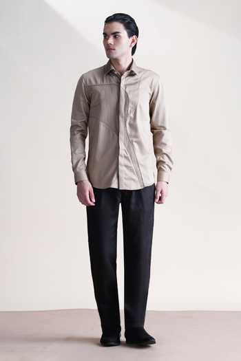 Buy Abkasa Beige Cotton Linear Pintuck Asymmetrical Panel Shirt Online at Aza Fashions Buy_Abkasa_Beige Cotton Linear Pintuck Asymmetrical Panel Shirt _Online_at_Aza_Fashions