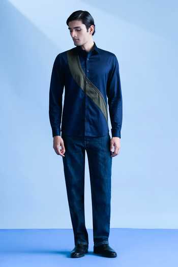 Abkasa Navy Cotton Lonny Shirt Online at Aza Fashions Abkasa_Navy Cotton Lonny Shirt _Online_at_Aza_Fashions