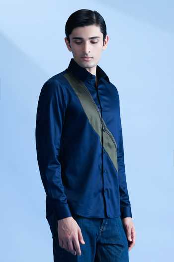 Shop Abkasa Navy Cotton Lonny Shirt Online at Aza Fashions Shop_Abkasa_Navy Cotton Lonny Shirt _Online_at_Aza_Fashions
