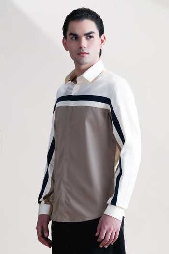 Abkasa Cream Cotton Yola Colourblock Shirt Online at Aza Fashions Abkasa_Cream Cotton Yola Colourblock Shirt _Online_at_Aza_Fashions