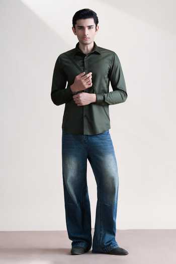 Abkasa Green Cotton Javi Shirt Online at Aza Fashions Abkasa_Green Cotton Javi Shirt _Online_at_Aza_Fashions