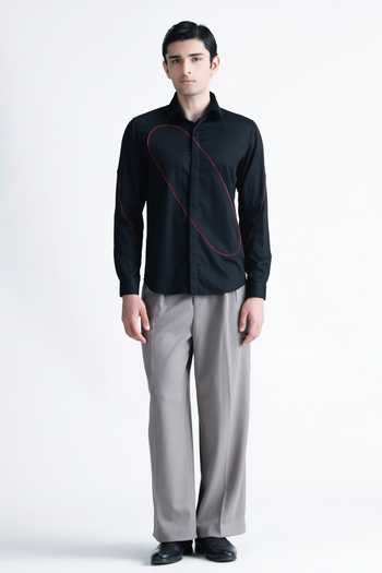 Abkasa Black Cotton Kara Abstract Red Piped Shirt Online at Aza Fashions Abkasa_Black Cotton Kara Abstract Red Piped Shirt _Online_at_Aza_Fashions