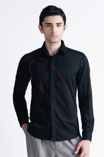 Abkasa Kara Abstract Red Piped Cotton Shirt 