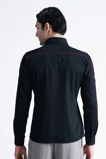 Abkasa Kara Abstract Red Piped Cotton Shirt 