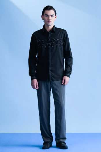 Abkasa_Black Cotton Ettore Beaded Embellished Shirt _Online_at_Aza_Fashions