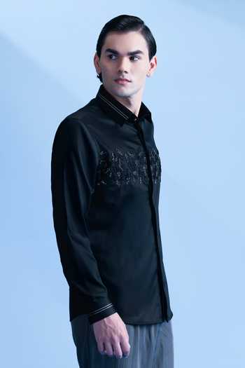 Shop_Abkasa_Black Cotton Ettore Beaded Embellished Shirt _Online_at_Aza_Fashions