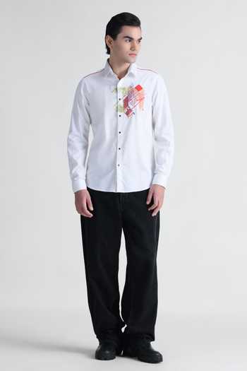 Abkasa White Cotton Contessa Embroidered Shirt Online at Aza Fashions Abkasa_White Cotton Contessa Embroidered Shirt _Online_at_Aza_Fashions