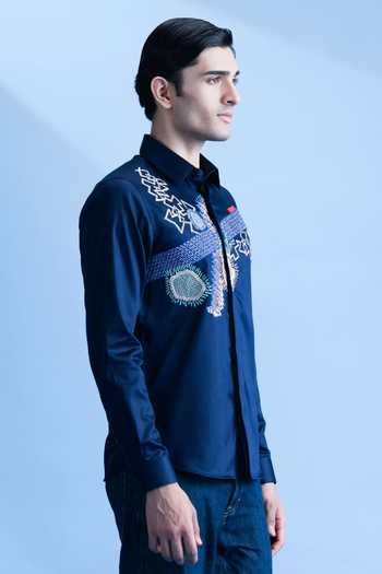 Abkasa Blue Cotton Giulio Embroidered Shirt Online at Aza Fashions Abkasa_Blue Cotton Giulio Embroidered Shirt _Online_at_Aza_Fashions