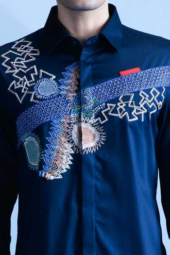 Buy Abkasa Blue Cotton Giulio Embroidered Shirt Online at Aza Fashions Buy_Abkasa_Blue Cotton Giulio Embroidered Shirt _Online_at_Aza_Fashions