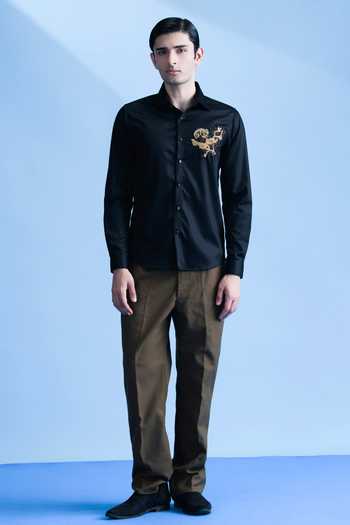 Abkasa_Black Cotton Coretta Shirt _Online_at_Aza_Fashions