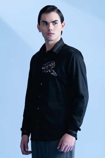 Abkasa Black Cotton Python Embroidered Shirt Online at Aza Fashions Abkasa_Black Cotton Python Embroidered Shirt _Online_at_Aza_Fashions