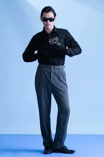 Shop Abkasa Black Cotton Python Embroidered Shirt Online at Aza Fashions Shop_Abkasa_Black Cotton Python Embroidered Shirt _Online_at_Aza_Fashions