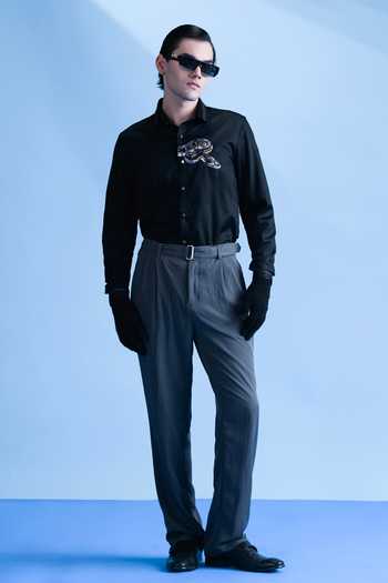 Abkasa Black Cotton Python Embroidered Shirt at Aza Fashions Abkasa_Black Cotton Python Embroidered Shirt _at_Aza_Fashions