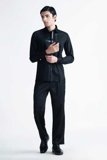 Shop_Abkasa_Black Cotton Tullio Shirt _Online_at_Aza_Fashions