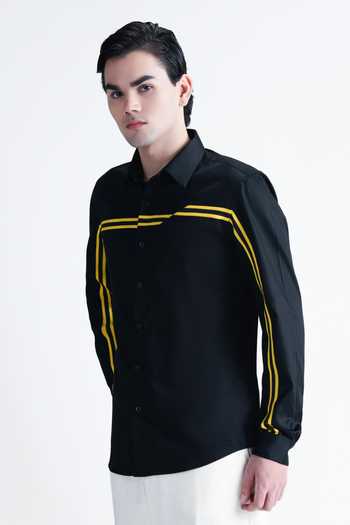 Buy_Abkasa_Black Cotton Sebastiano Striped Shirt _Online_at_Aza_Fashions
