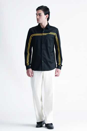 Shop_Abkasa_Black Cotton Sebastiano Striped Shirt _Online_at_Aza_Fashions
