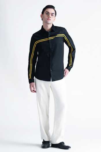 Abkasa_Black Cotton Sebastiano Striped Shirt _at_Aza_Fashions