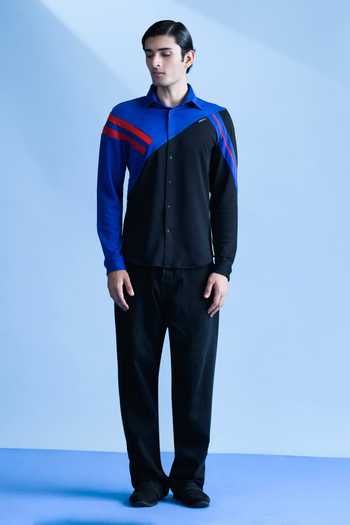 Abkasa Blue Cotton Bambi Colour-block Shirt Online at Aza Fashions Abkasa_Blue Cotton Bambi Colour-block Shirt _Online_at_Aza_Fashions