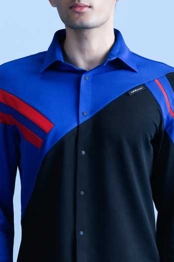 Shop Abkasa Blue Cotton Bambi Colour-block Shirt Online at Aza Fashions Shop_Abkasa_Blue Cotton Bambi Colour-block Shirt _Online_at_Aza_Fashions
