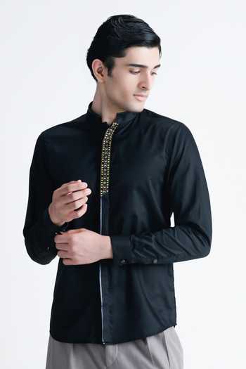 Abkasa Elio Cotton Mandarin Collar Shirt 