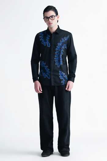 Abkasa Black Cotton Marcel Embroidered Shirt Online at Aza Fashions Abkasa_Black Cotton Marcel Embroidered Shirt _Online_at_Aza_Fashions