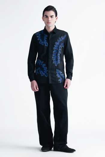 Buy Abkasa Black Cotton Marcel Embroidered Shirt Online at Aza Fashions Buy_Abkasa_Black Cotton Marcel Embroidered Shirt _Online_at_Aza_Fashions