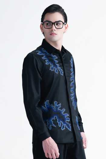 Shop Abkasa Black Cotton Marcel Embroidered Shirt Online at Aza Fashions Shop_Abkasa_Black Cotton Marcel Embroidered Shirt _Online_at_Aza_Fashions