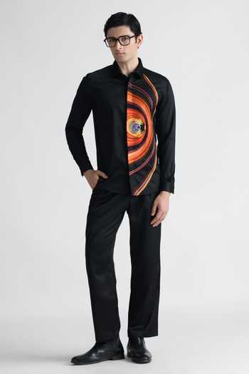 Buy Abkasa Black Cotton Lyon Swirl Print Long Sleeve Shirt Online at Aza Fashions Buy_Abkasa_Black Cotton Lyon Swirl Print Long Sleeve Shirt _Online_at_Aza_Fashions