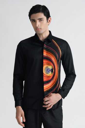 Abkasa Lyon Swirl Print Cotton Long Sleeve Shirt 