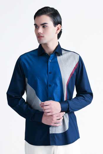 Abkasa Charlotte Geometric Patchwork Cotton Shirt 