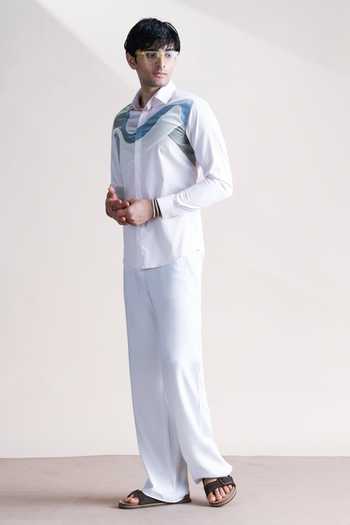 Abkasa_Pink Cotton Nomad Abstract Panel Shirt _Online_at_Aza_Fashions