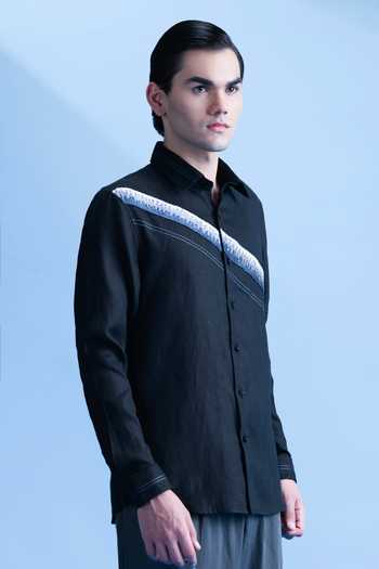 Shop Abkasa Black Linen Drift Shirt Online at Aza Fashions Shop_Abkasa_Black Linen Drift Shirt _Online_at_Aza_Fashions