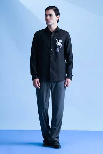 Abkasa Black Linen Calli Shirt Online at Aza Fashions Abkasa_Black Linen Calli Shirt _Online_at_Aza_Fashions