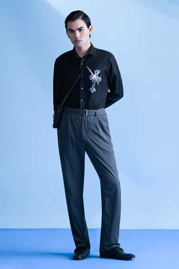 Shop Abkasa Black Linen Calli Shirt Online at Aza Fashions Shop_Abkasa_Black Linen Calli Shirt _Online_at_Aza_Fashions