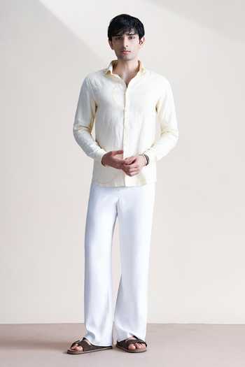 Buy_Abkasa_Yellow Linen Jose Shirt _Online_at_Aza_Fashions