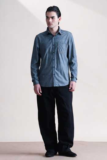 Abkasa_Charcoal Cotton Polo Casual Shirt _Online_at_Aza_Fashions