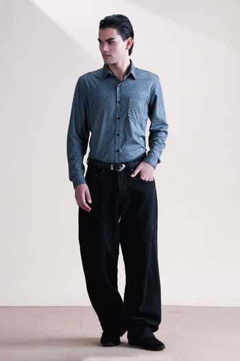 Buy_Abkasa_Charcoal Cotton Polo Casual Shirt _Online_at_Aza_Fashions